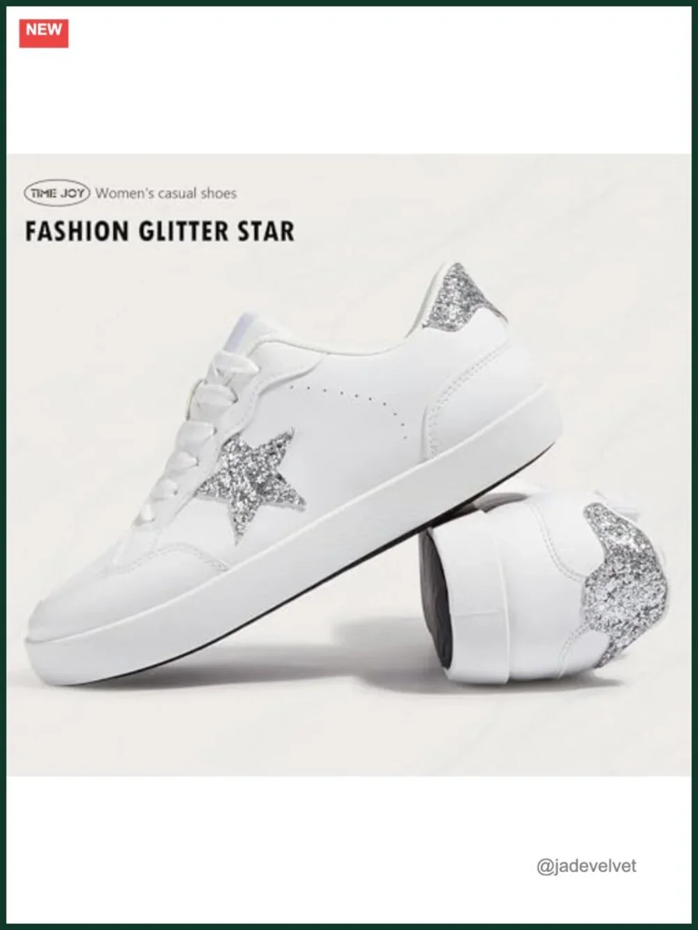 PU Leather Women's Glitter Star Sneakers Cute Lace-Up Low Top Shoes
